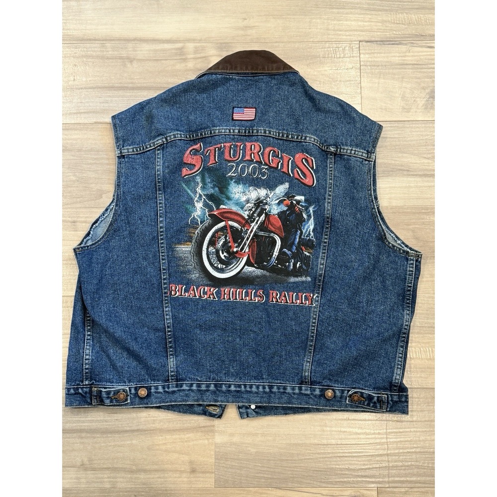 VINTAGE Sturgis SD DENIM Texas Wear Trucker Only Biker Motorcycle VEST Men XL - Picture 1 of 8